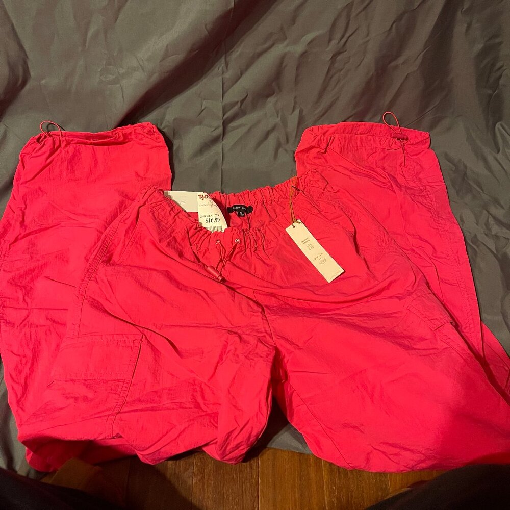 Love Tree Bright Pink Drawstring Cargo Joggers